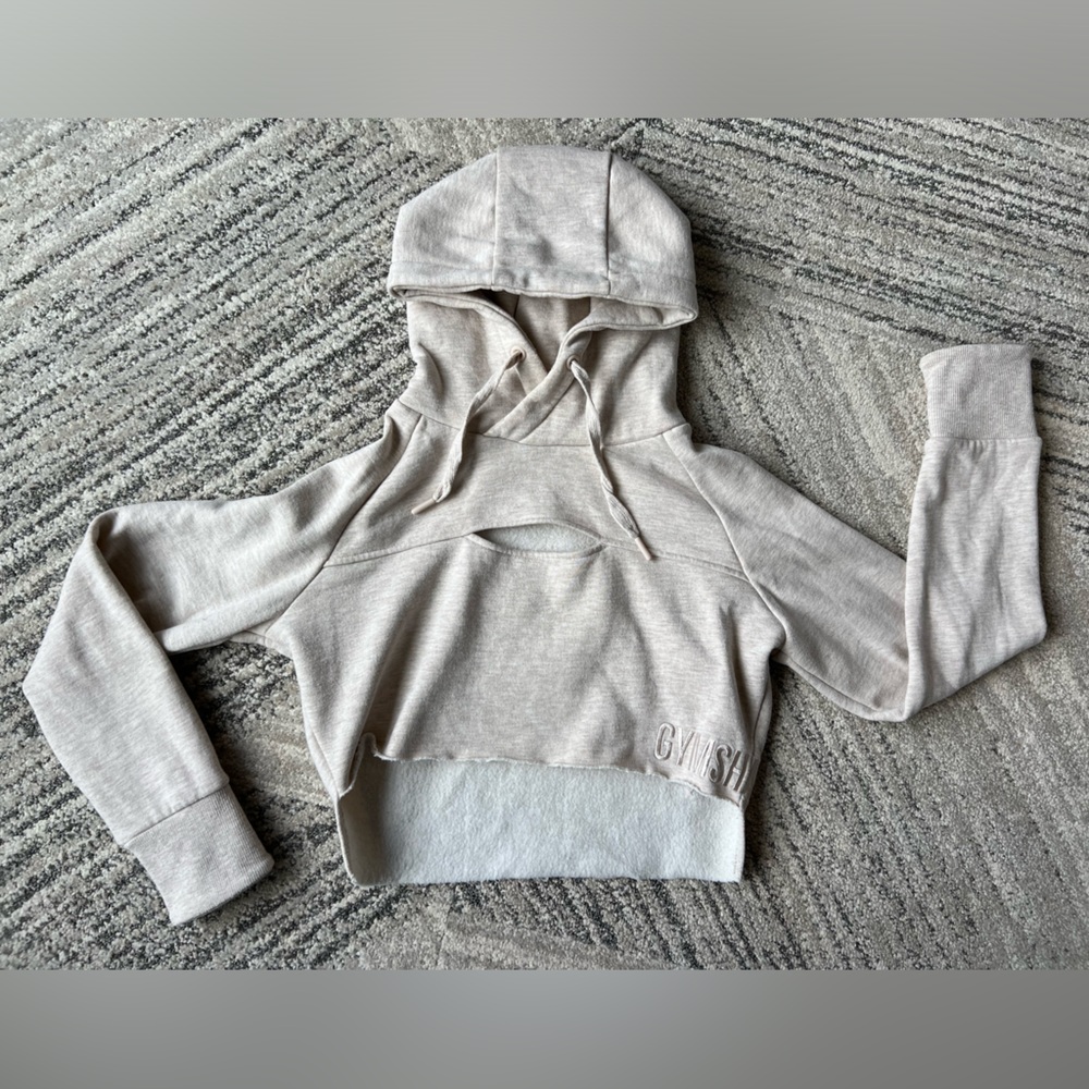 Gymshark Cropped Raw Edge Hoodie - Sand Marl
